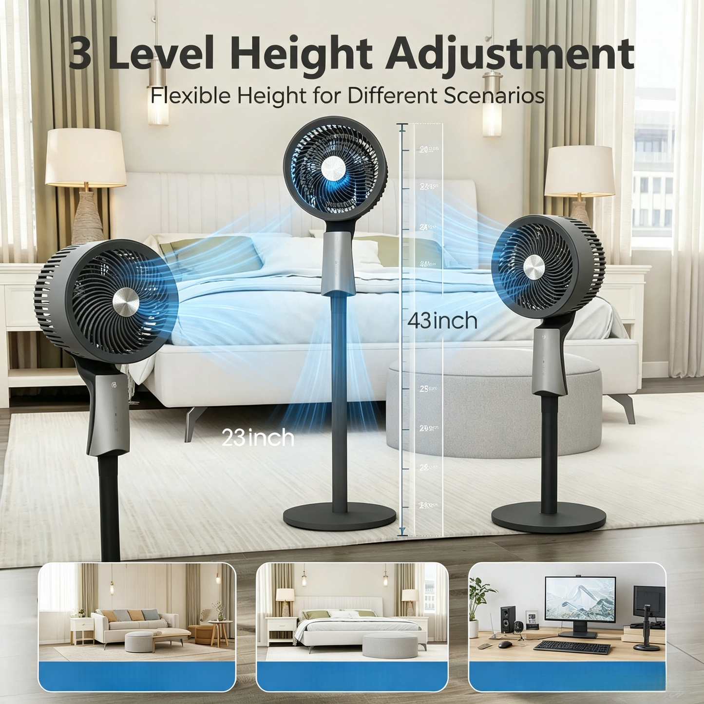 High Velocity Pedestal Fan with Remote 32 Speeds 3 Modes Oscillating Cooling Fan