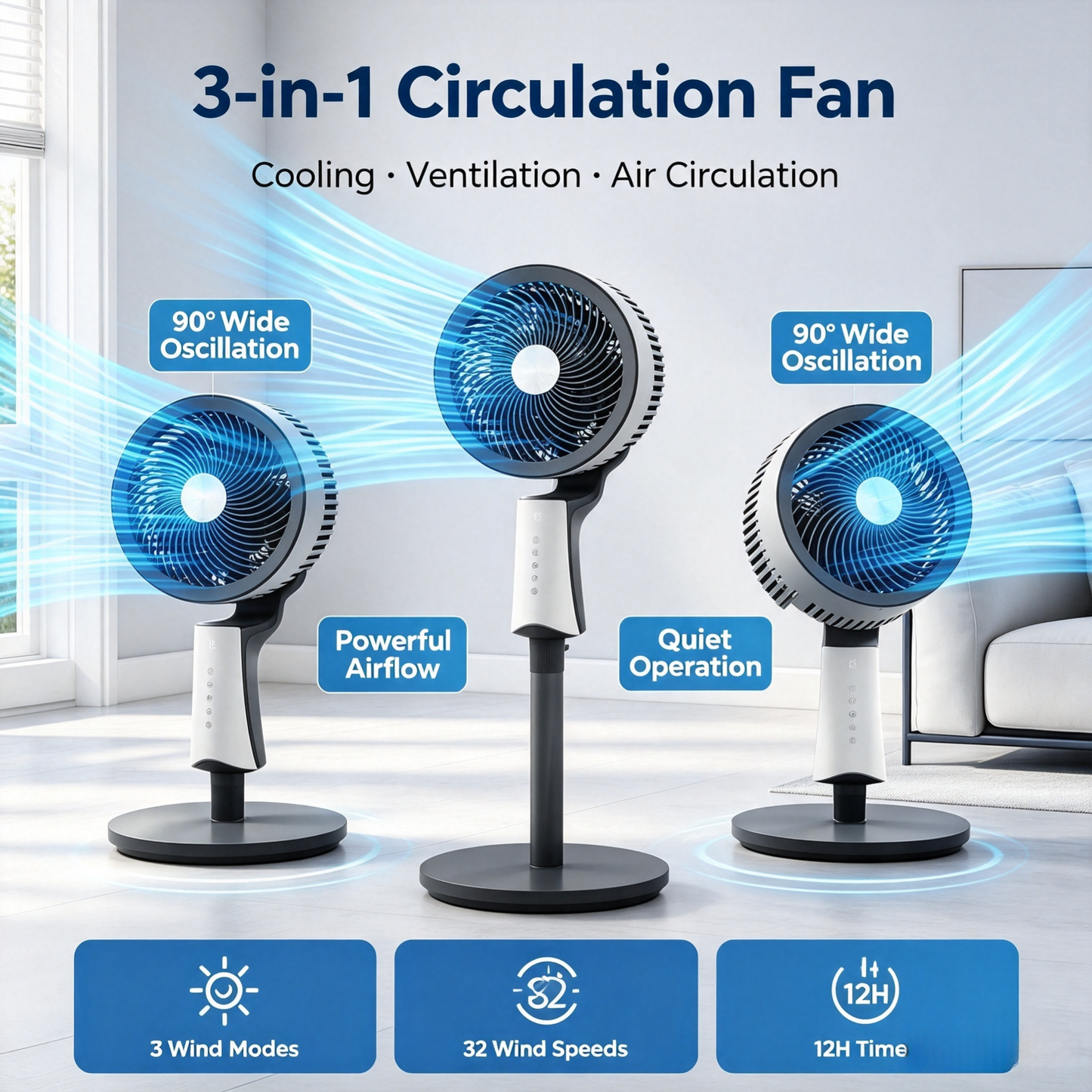High Velocity Pedestal Fan with Remote 32 Speeds 3 Modes Oscillating Cooling Fan