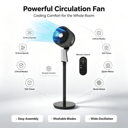 High Velocity Pedestal Fan with Remote 32 Speeds 3 Modes Oscillating Cooling Fan
