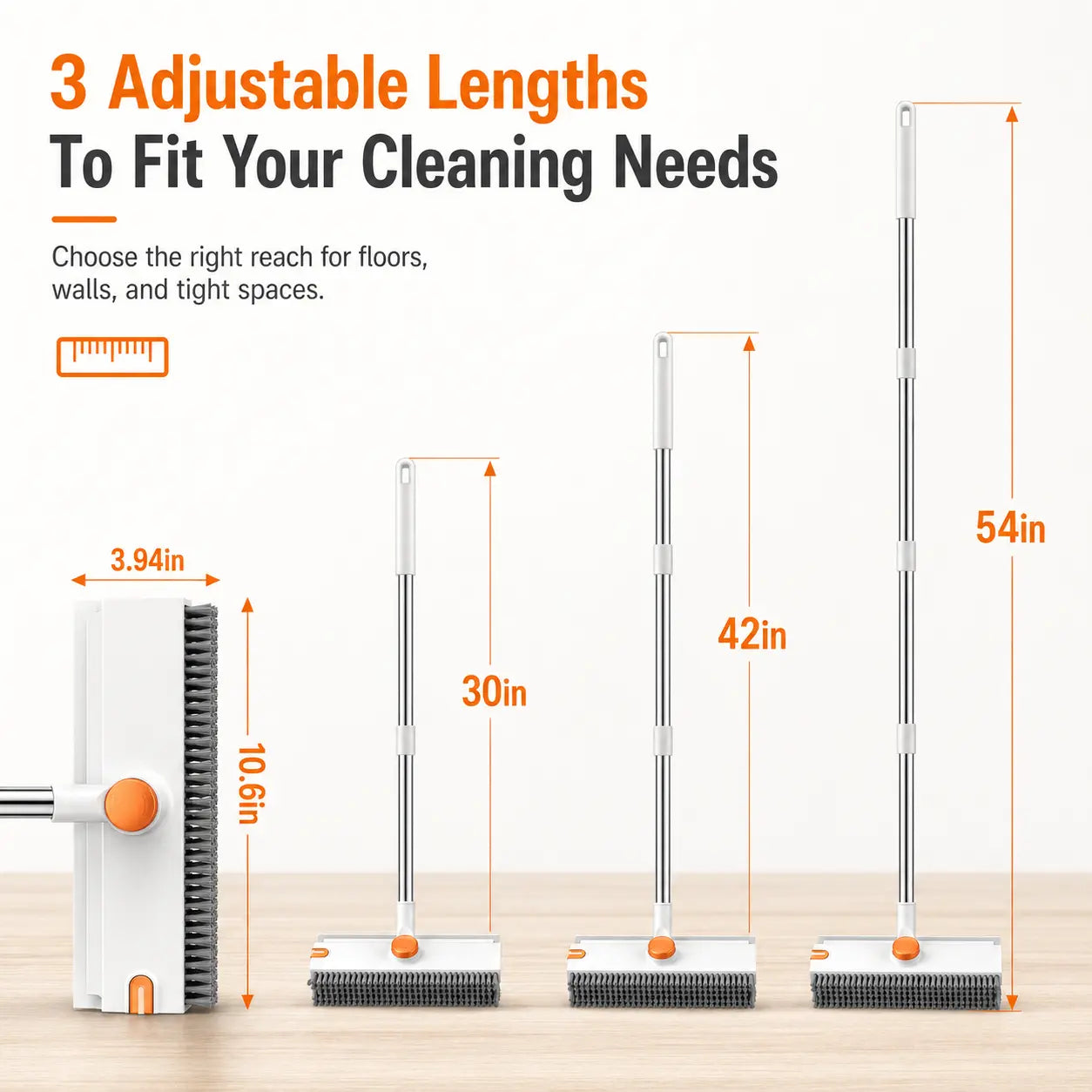 3 In 1 Floor Scrub Brush with Adjustable Long Handle & Built In Scraper