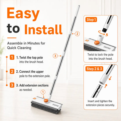 3 In 1 Floor Scrub Brush with Adjustable Long Handle & Built In Scraper