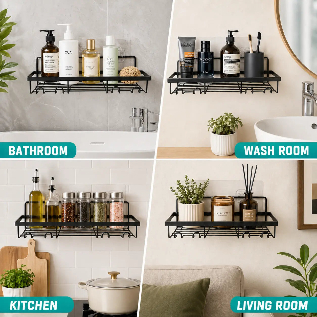 Large Capacity Shower Caddy Organizer Set with Strong Adhesive Mount