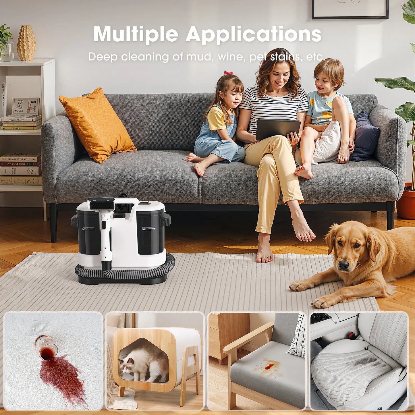 Portable Fabric Cleaner Machine Deep Cleaning Carpet & Upholstery Cleaner with Powerful Suction